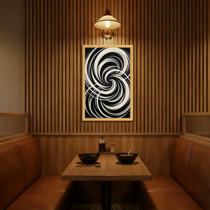 Motif abstrait en spirale noir et blanc, H 18 po x l 12 po