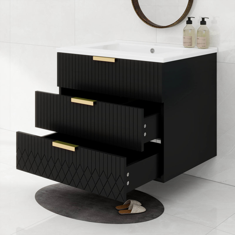 Meuble-lavabo 24 po avec lavabo et meuble-lavabo flottant 24 po, Noir