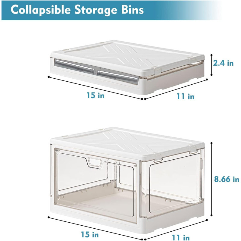 Clear Storage Bin with Lid 3 Pack-Plastic Multifunctional Folding Storage Bins for Bedroom