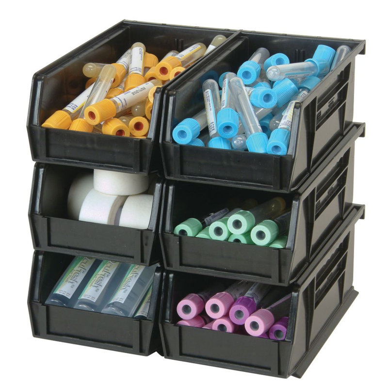  QUS240BK Ensemble de 12 bacs de rangement ultra-résistants empilables et suspendus noirs L 15 po x l 9 po x H 7 po, Noir