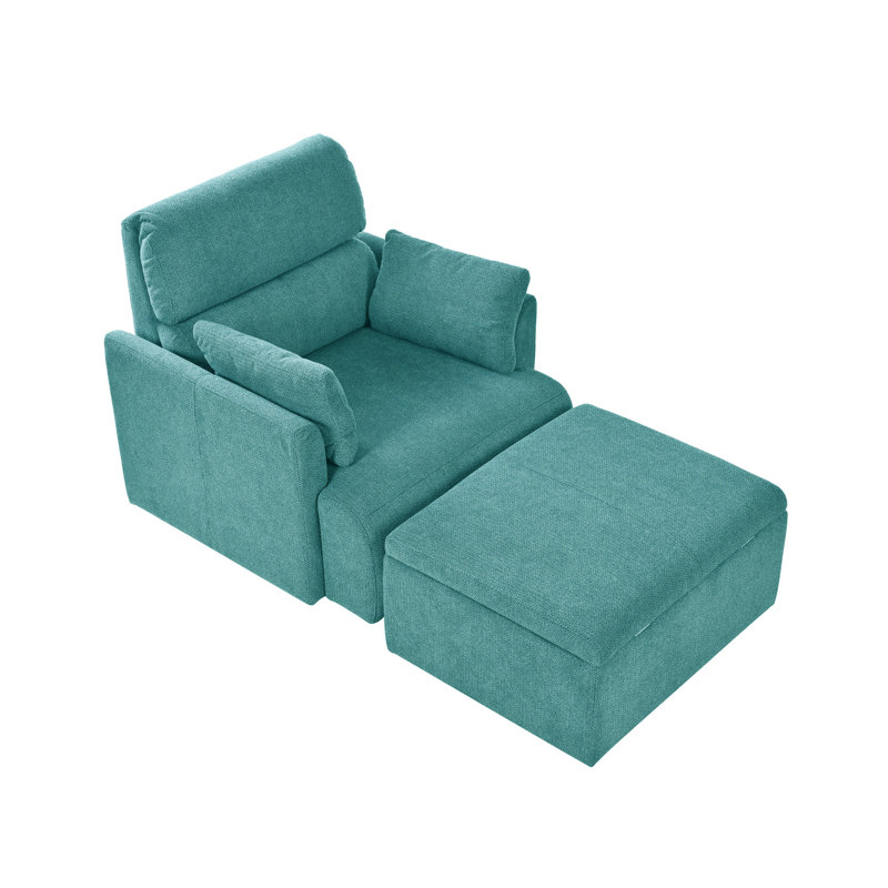 Fauteuil d'appoint rembourré avec repose-pieds avec rangement, Vert