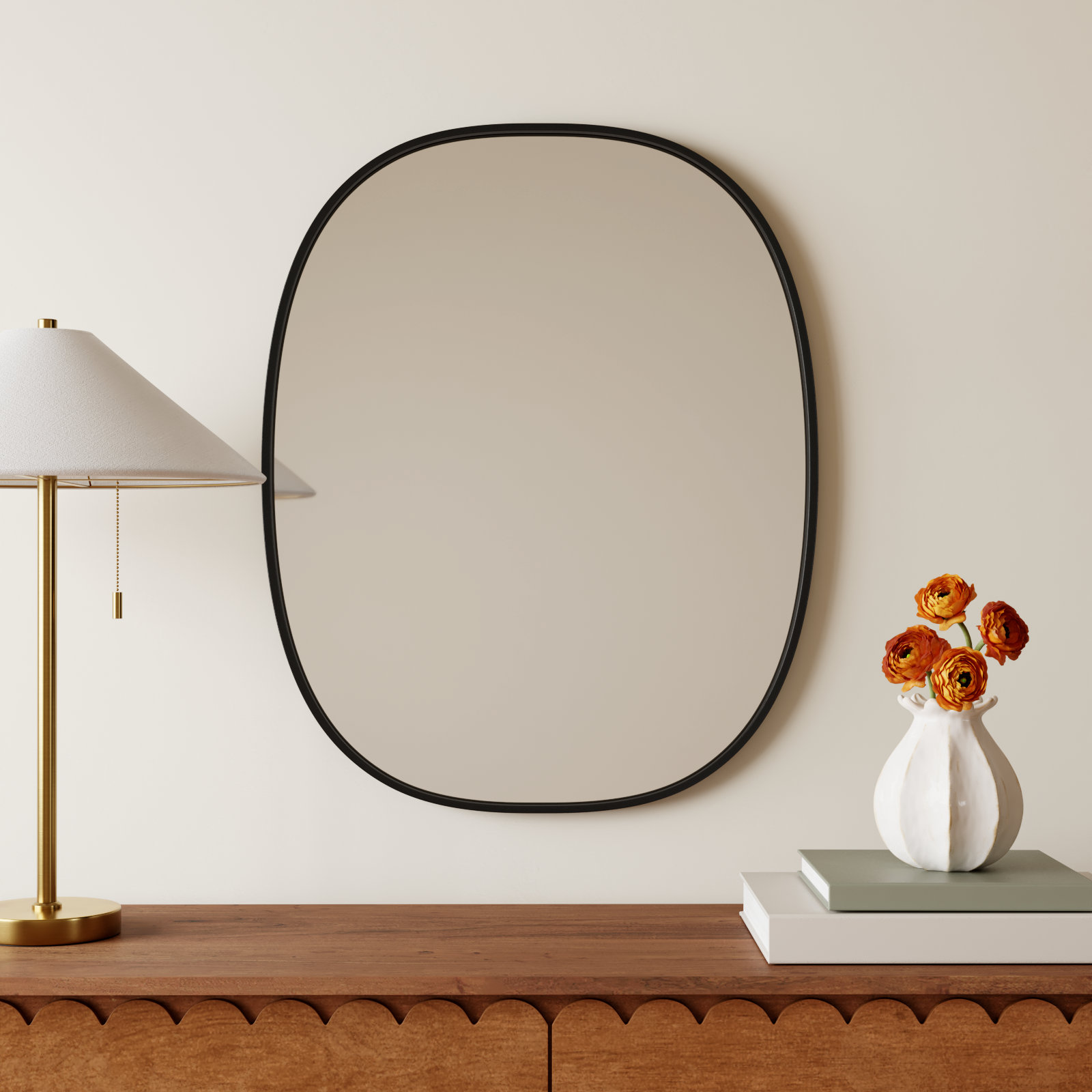 Sabine Metal Curved Oval Wall Mirror, 30" x 24", Black