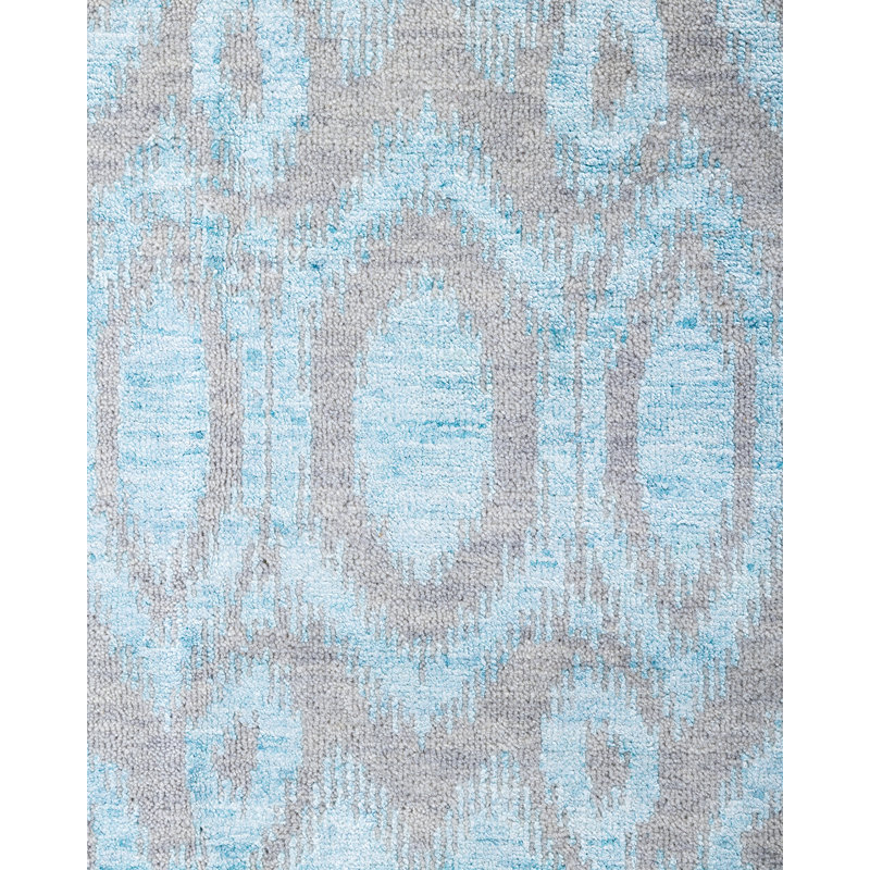 Tapis unique fait à la main Ikat - bleu, 8 pi 3 po x 10 pi 2 po