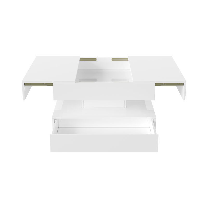 Pedestal Coffee Table with Storage, White