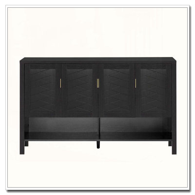 Buffet de rangement 55,1 po avec 4 portes, tablette ouverte, tablettes réglables et crochets doubles