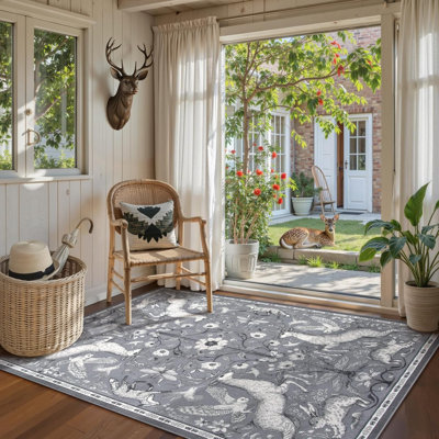 Goldene Boho Animal Washable Living Room Area Rugs, Soft Rugs for Bedroom, Boho Non Slip Carpet