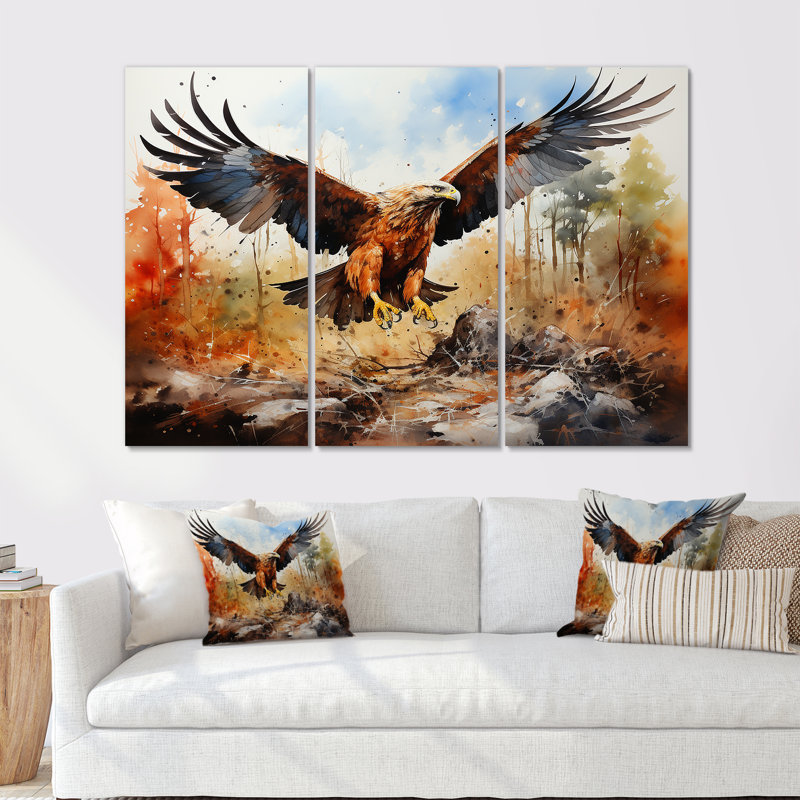 Aigle en vol - Chasse et pêche, ensemble de reproductions d'art mural, H 40 po x l 60 po