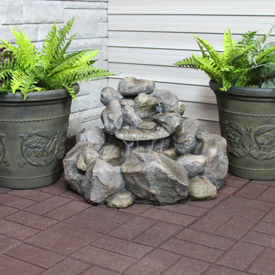 Florin Weather-Resistant Rocky Waterfall Outdoor Water Fountain with Lights