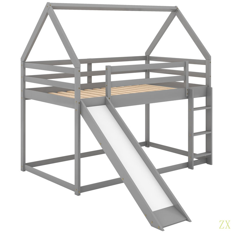 Lit simple superposé avec glissoire et échelle, Gris