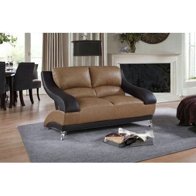 Deiter 62" Brown And Silver Faux Leather Love Seat