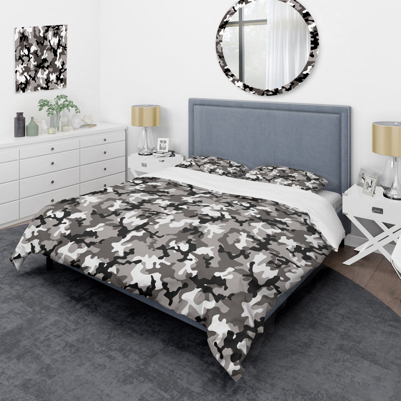 Grey Desert Camouflage - Ensemble de housse de couette à motif abstrait - Microfibre de polyester