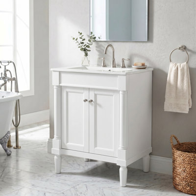 Armoire de meuble-lavabo simple 24 po avec lavabo de comptoir et grandes tablettes de rangement à 2 niveaux