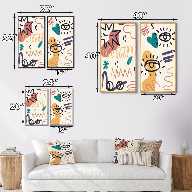 «Vintage Abstract Shapes Universe III», ensemble de 2 impressions, H 32 po x l 32 po x P 1 po, Toile avec cadre brun