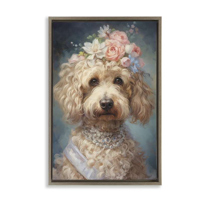 Cadre flottant Fancy Labradoodle Portrait, design par Wumples, H 31 po x l 21 po, Cadre flottant orme Montalcino