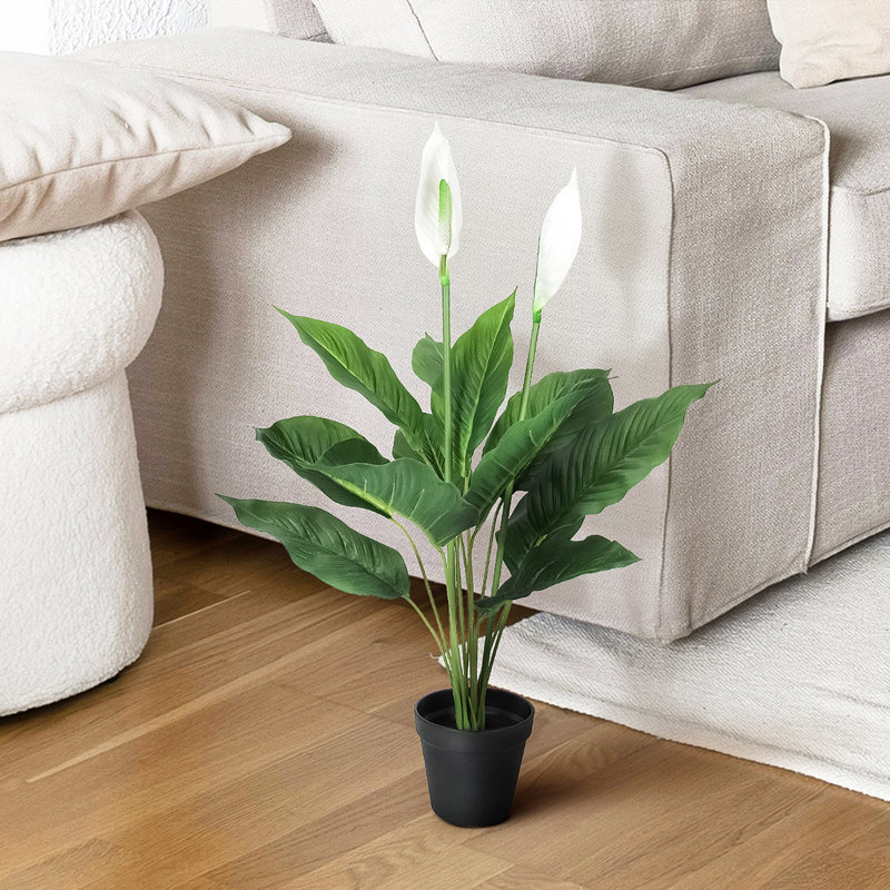 Lys de paix artificiel en pot, H 28 po x l 20 po x P 20 po
