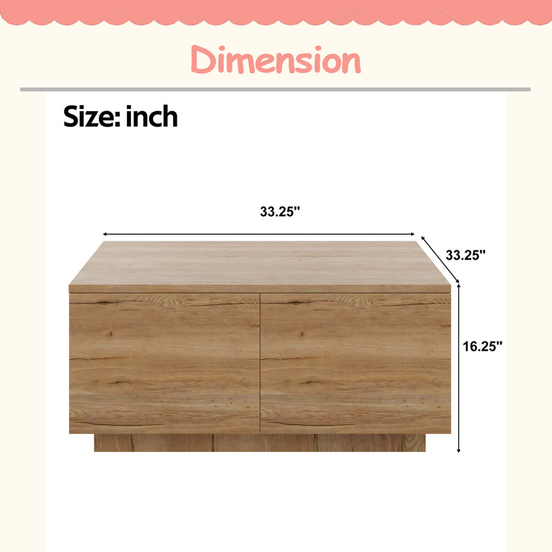 33.25" Square Coffee Table with 4 Drawers