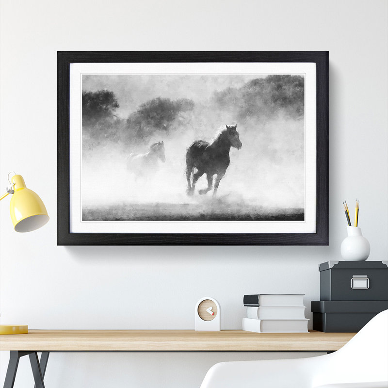 Horses - Picture Frame Painting Print, Black Framed, 24cm H x 33cm W x 2cm D