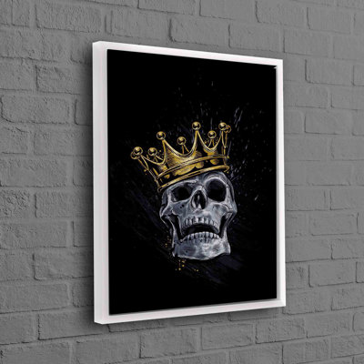 Contemporary Black and Gold Skull King Skeleton Design on Cotton Canvas for Exceptional Abstract Wall Decoration