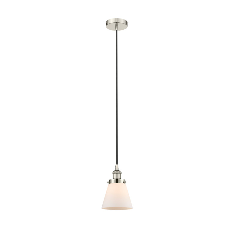 Mini-luminaire suspendu 1 lumière Cone, Blanc, H 9,5 po x l 6,25 po x P 6,25 po, Nickel poli
