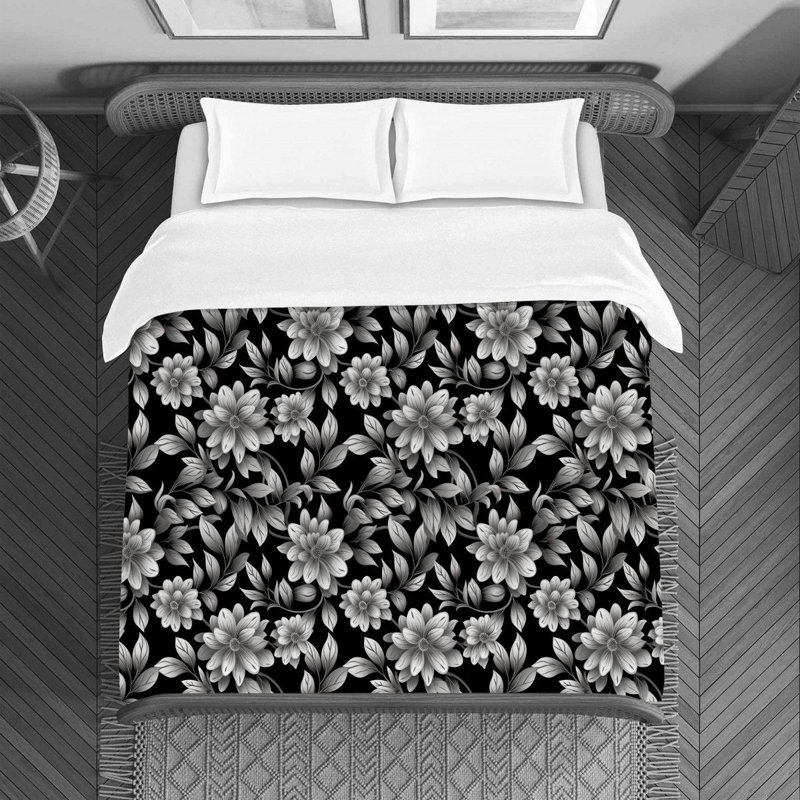 Machine Printed Duvet Cover, Twin Duvet Cover, Black/Light Gray