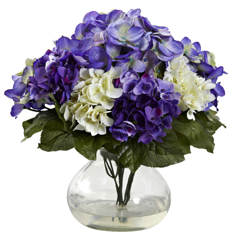 Multicolor Hydrangea Flower Arrangement in Glass Vase
