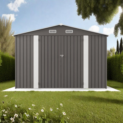 10 X 12 Ft Metal Outdoor Storage Shed with Double Doors, Windows, Vents and Sloped Roof