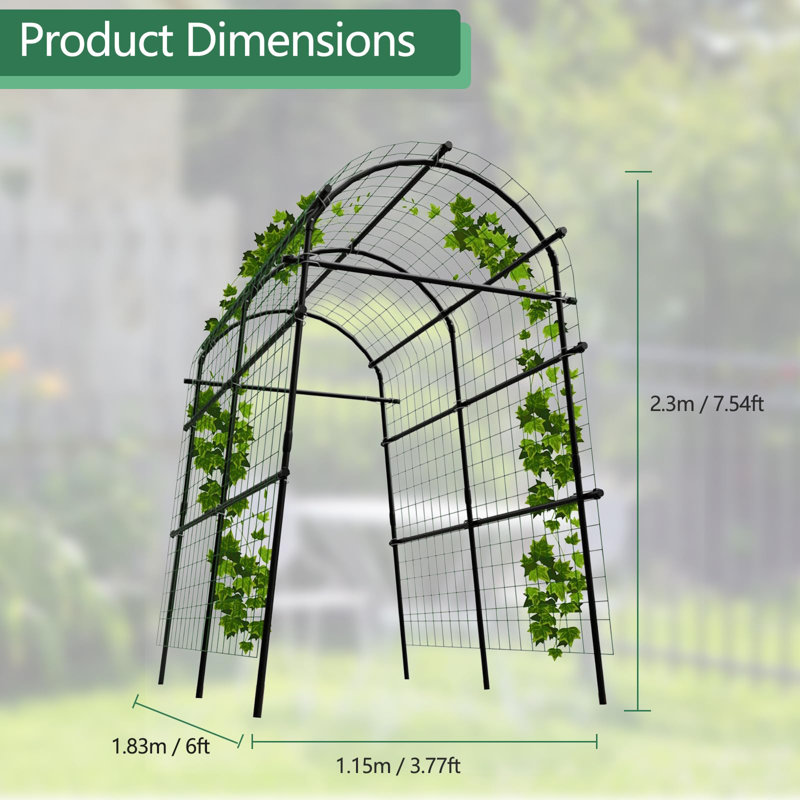 7-Cross-Tube Metal Trellis – 230 cm High, 183 x 115 cm, PE-Coated Weatherproof Plant Support for Raised Beds & Vegetable Gardens