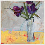 Irises On Yellow Giclee On Canvas by Jill Krasner