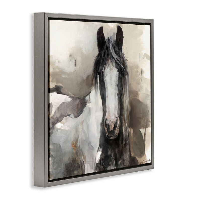 Art encadré flottant abstrait gris et beige par Marilyn Hageman, Cadre flottant gris lustré, H 25 po x l 25 po x P 1,7 po
