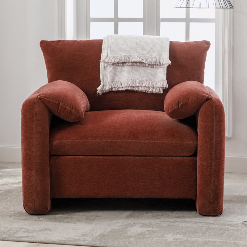 Marithza 37.6'' W Oversized Armchair Accent Chair, Red Chenille