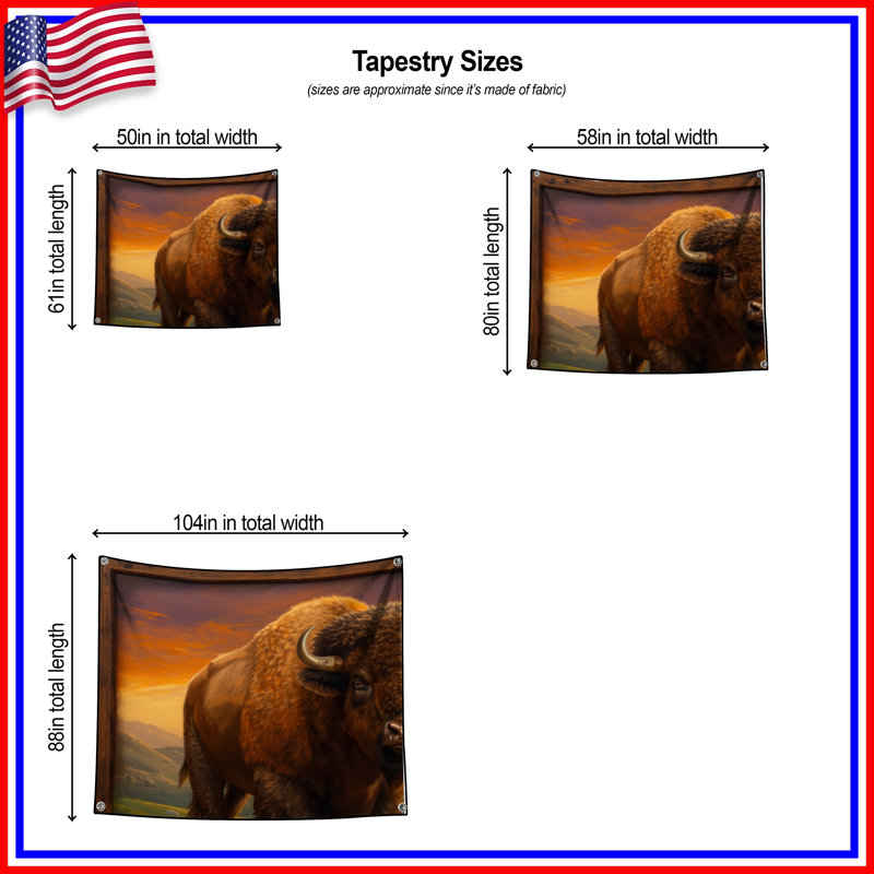Tapisserie murale «Bison in Grassland» - Décoration murale bison, 68in H x80in W with 4 Grommets
