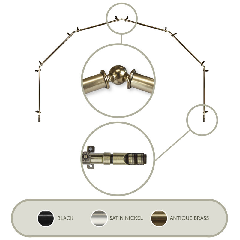 Tringle à rideaux simple ajustable avec baie vitrée de 0,81 po, Laiton antique, 28 po à 48 po (chaque côté)