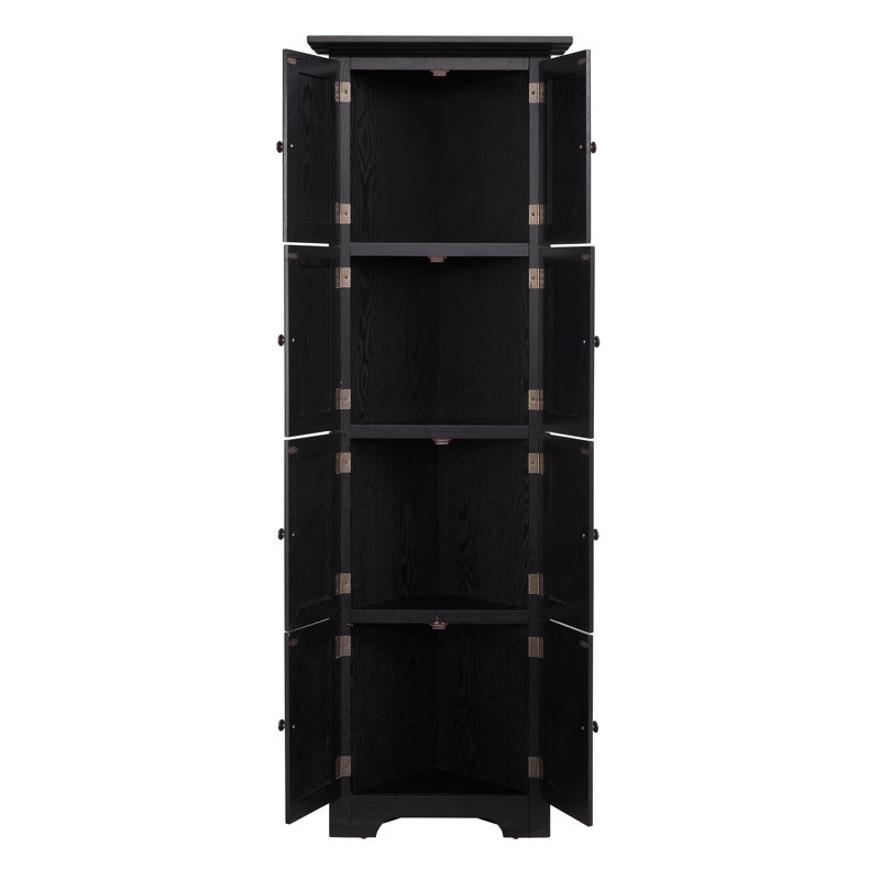 72" Farmhouse Corner Tall Kitchen Pantry Storage Cabinet With 8 Doors And Shelves, Black