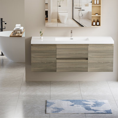 Meuble-lavabo flottant 60 po avec lavabo, meuble-lavabo mural moderne 60 po avec lavabo en résine et tiroirs à fermeture en douceur