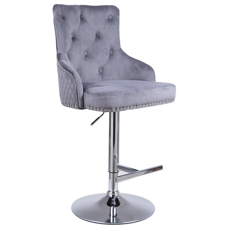 Provo Upholstered Velvet Adjustable Height Bar Stool, Dark Grey