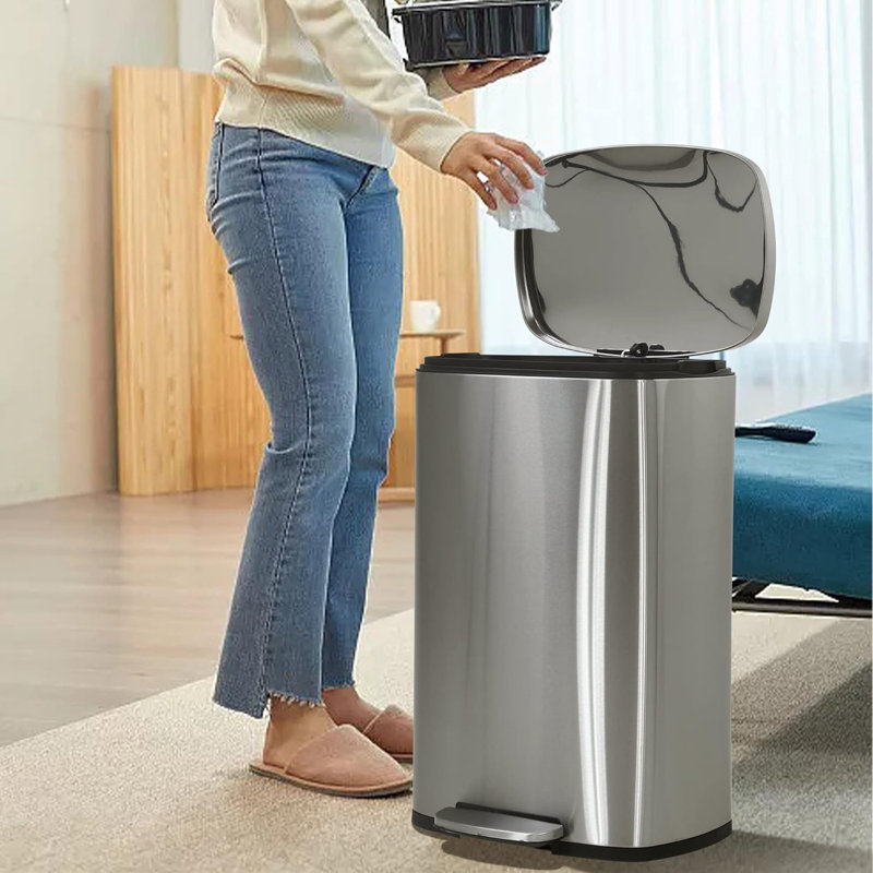 Silver Stainless Steel 13 Gallon Pedal Trash Can with Removable Lid
