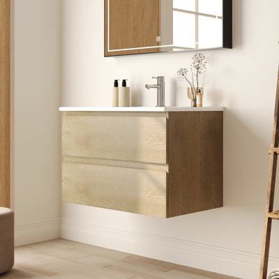 30'' Wall Mounted Bathroom Vanity with Ceramic Sink Top, Pre-assembled Floating Bathroom Cabinet -  DeerValley, DV-1BV0152NW