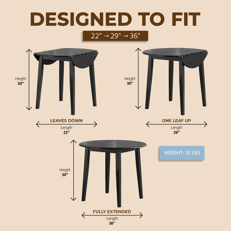 Drop Leaf Table with Set of 2 X-Back Chairs, Wooden Dining Set, Black, 3 Pieces: Table, 2 Chairs