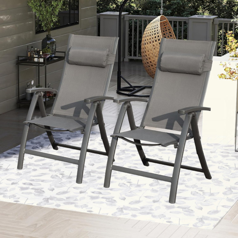 Ensemble de 2 chaises de patio pliantes en tissu textilène