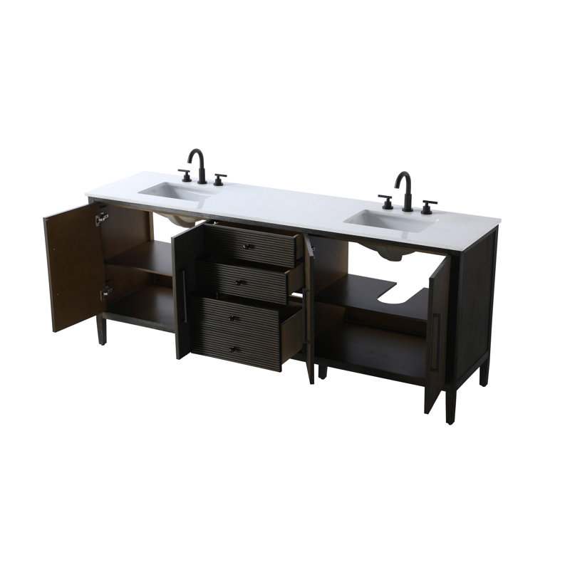 Meuble-lavabo double 84 po, Chêne chocolat