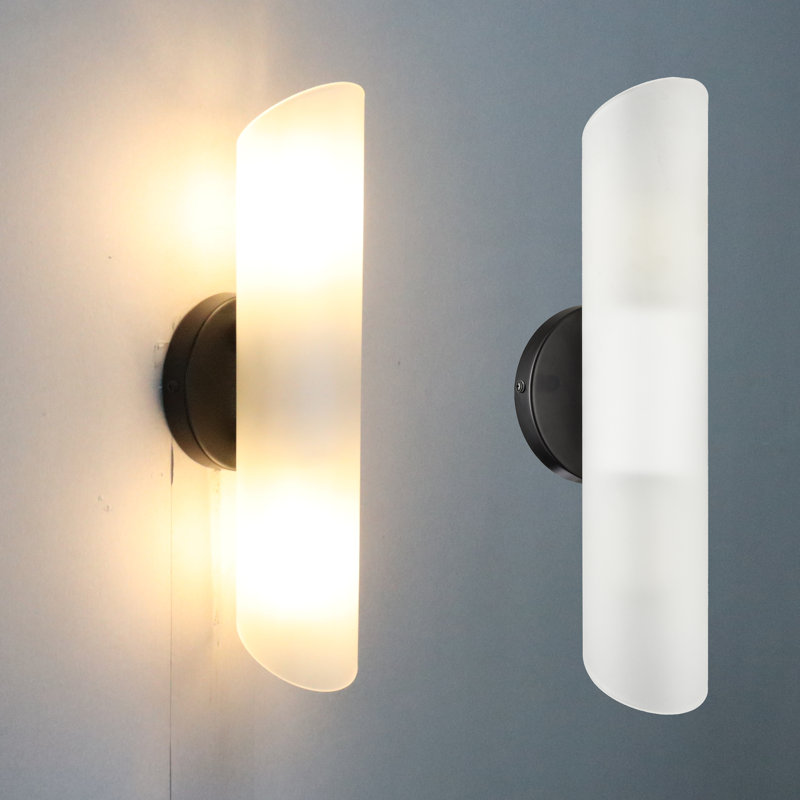 Ensemble de 2 appliques murales noires avec abat-jour cylindrique en verre givré