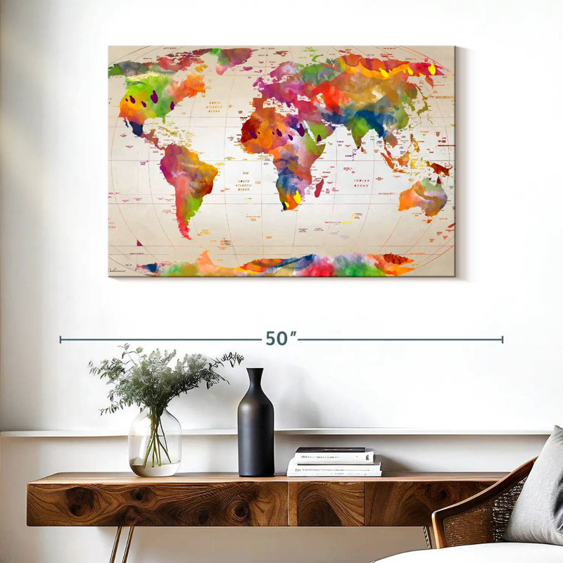 Aliaz Map Of The World II, 26" H x 39" W