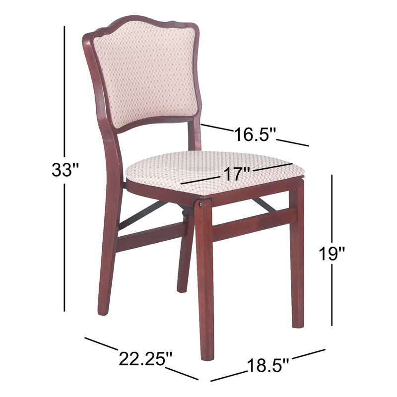 Stakmore French Upholstered Folding Chair, Cherry Frame with Blush Fabric