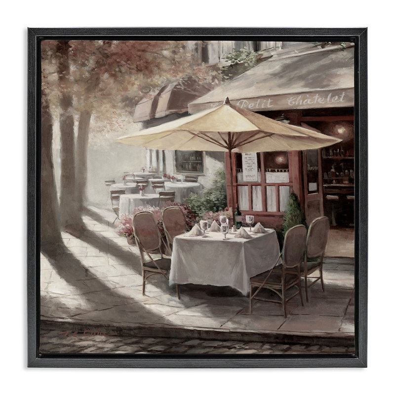 «Warm Sunlit Bistro», art par T.C. Chiu, Cadre flottant noir de jais, H 18 po x l 18 po