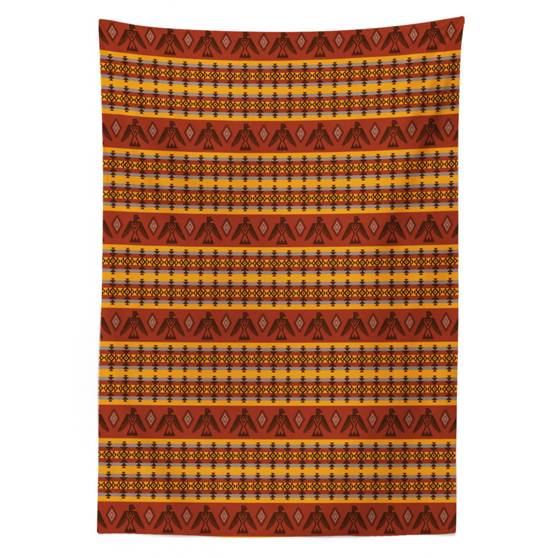 Ambesonne Tribal Tablecloth, Indigenous Tribal Style Eagles Traditional Elements, Rectangular Table Cover For Dining Room Kitchen Decor, 60" X 90", Cinnamon Marigold Grey