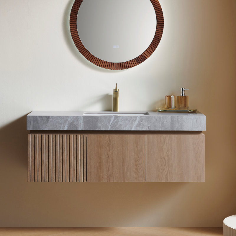 Meuble-lavabo simple en contreplaqué et en bois massif, Heidelberg, 48", Gris clair