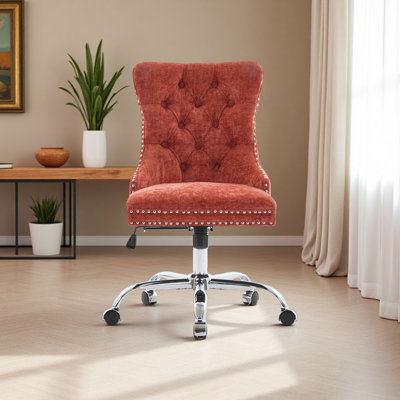 Furniture Office Chair,Modern Chenille Upholstered Tufted Button Home Office Chair With Chrome Metal Base,Adjustable Desk Chair Swivel Office Chair