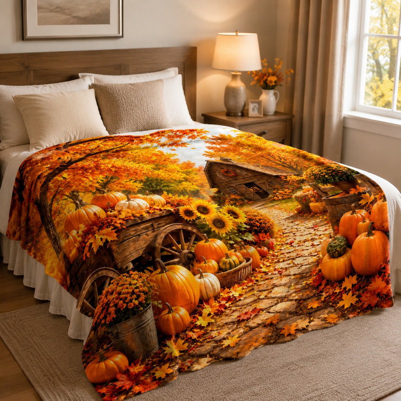 Jeté en molleton Cozy Autumn Harvest, Twin(W60"×80L")