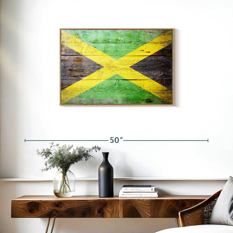 Drapeau de la Jamaïque, Cadre flottant en bois naturel, 31 po x 21 po