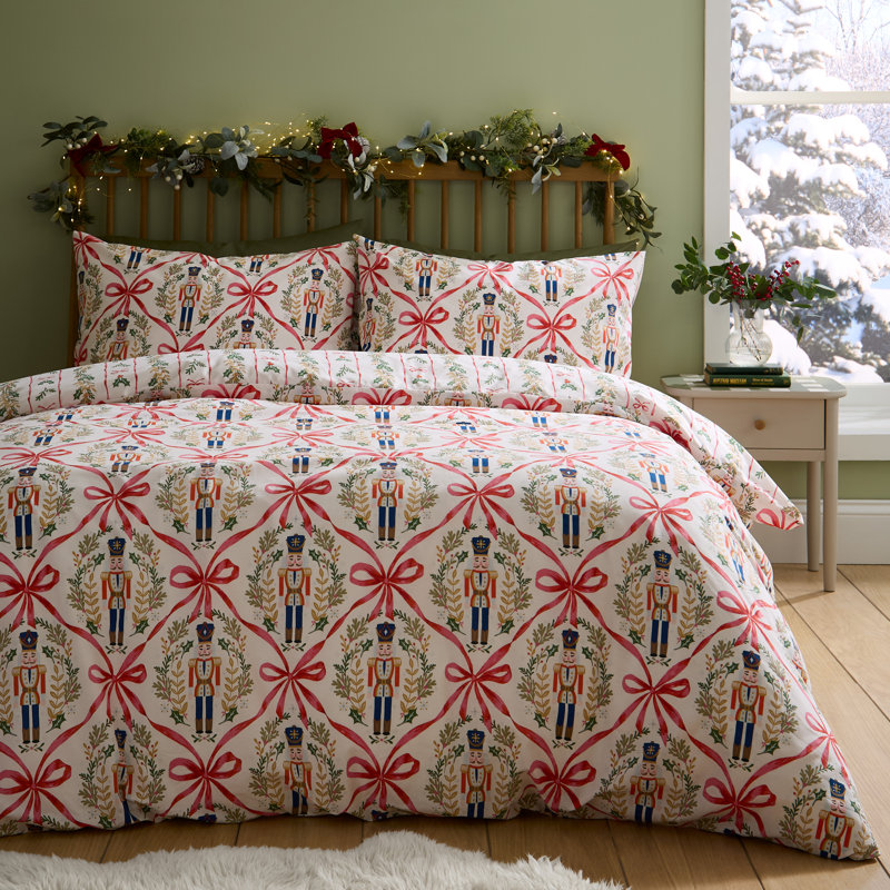 Christmas Nutcracker Bows Reversible Duvet Cover Set, Single
